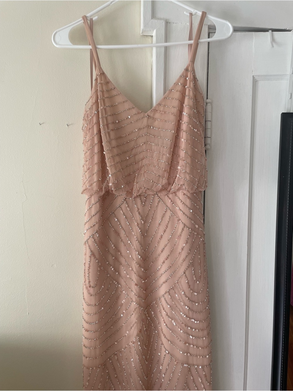 Blush Beaded Bridesmaid dress with Spaghetti Straps